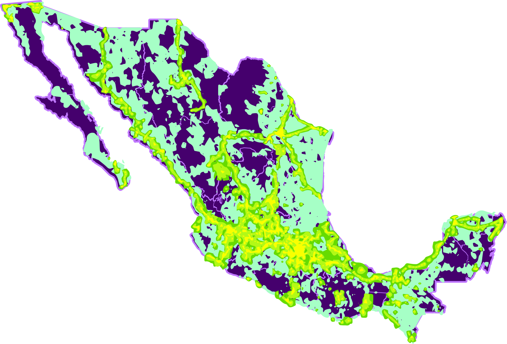 Mapa de México con todas las zonas de cobertura UMTS-3G de YO Mobile.
